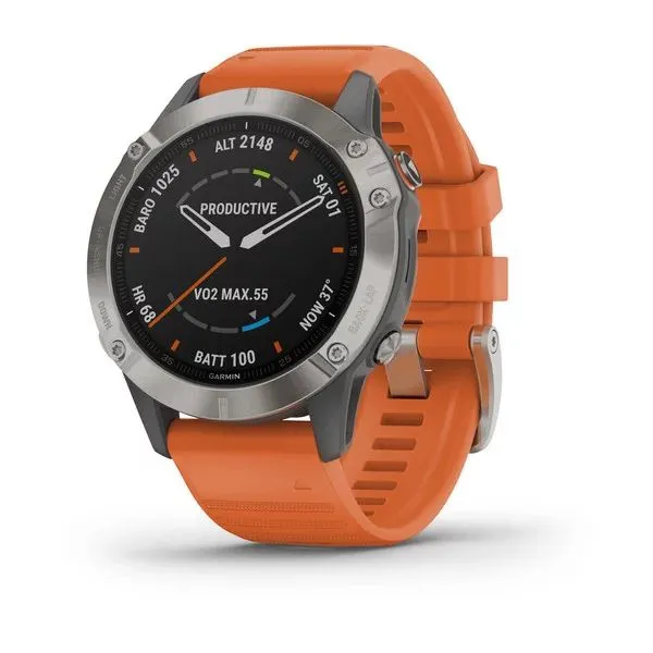 Часы Garmin Fenix 6 Sapphire титановый с оранжевым ремешком Часы Garmin Fenix 6 Sapphire титановый с оранжевым ремешком