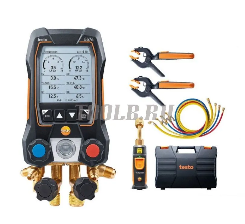 Testo 557s Комплект 2 - Цифровой манометрический коллектор, смарт-зонды вакуума и температуры и набор из четырёх заправочных шлангов Testo 557s Комплект 2 - Цифровой манометрический коллектор, смарт-зонды вакуума и температуры и набор из четырёх заправочных шлангов