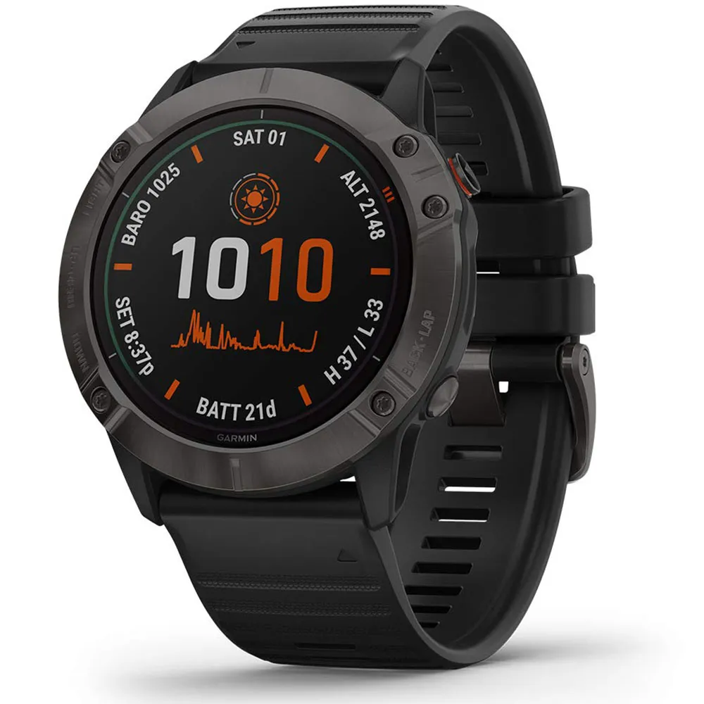 Часы Garmin Fenix 6X Pro Solar титановый серый DLC с черным ремешком Часы Garmin Fenix 6X Pro Solar титановый серый DLC с черным ремешком